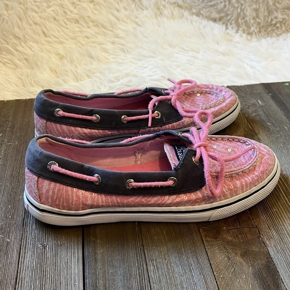 Speedy Top Sider - Girls Pink Sequined Loafers, Slip On Shoes size 4